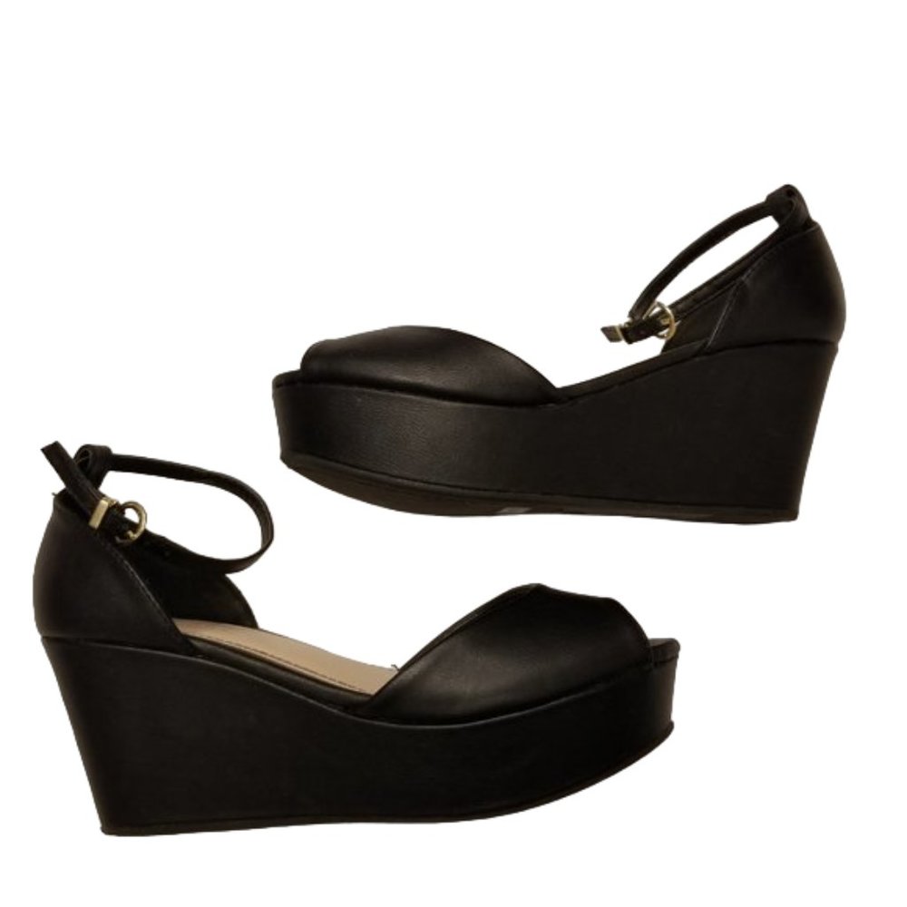Platform Sandals Ankle Strap Peep Toe Wedge US 6 Bamboo